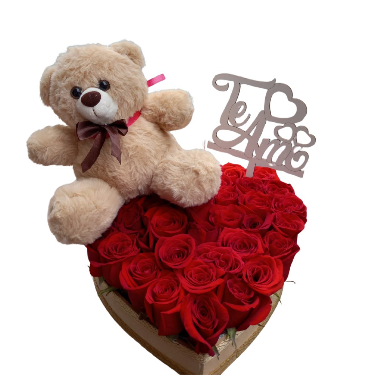 Corazon de rosas con peluche